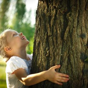 bambina che abbraccia un albero